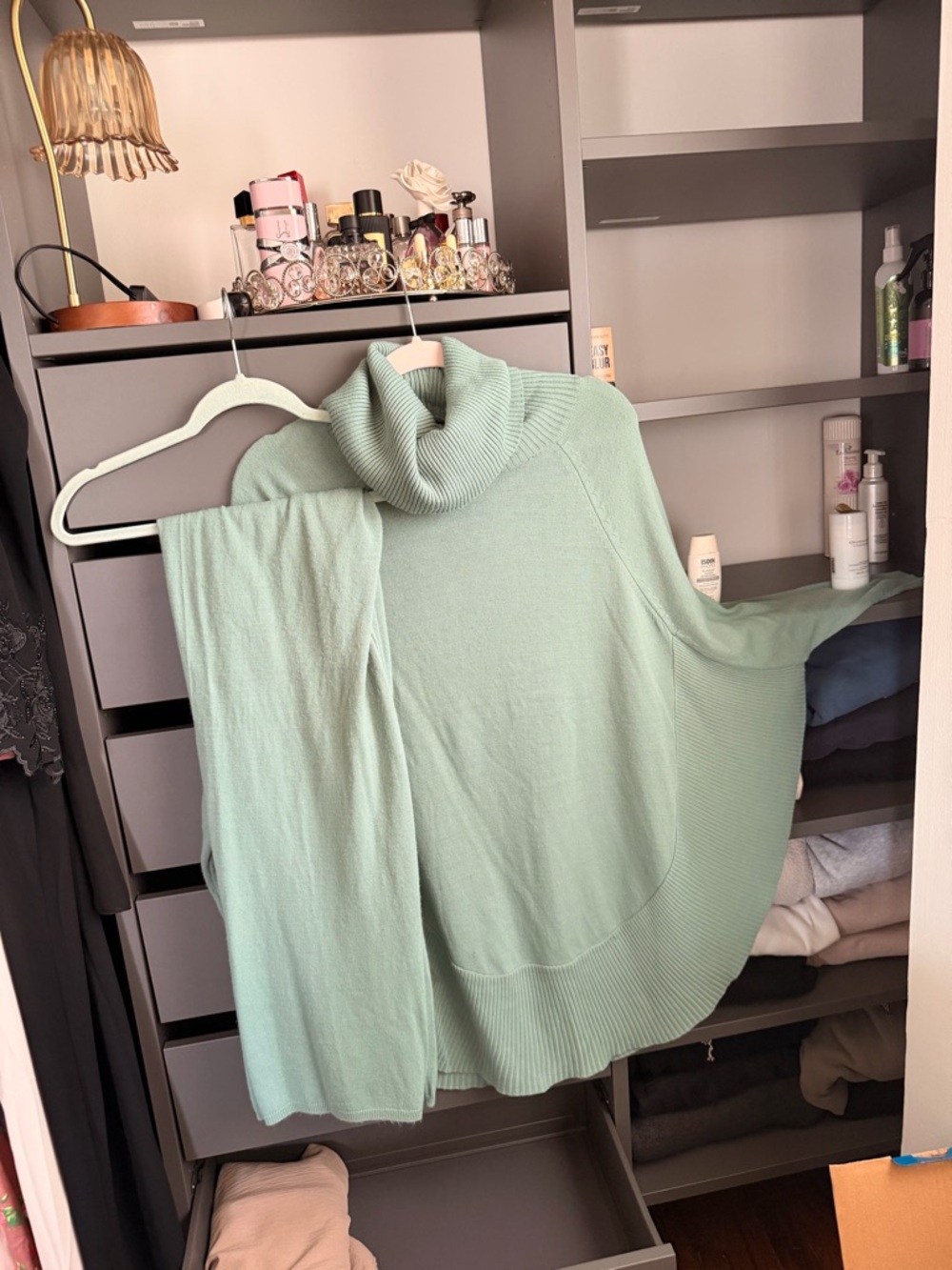 Soft Turtleneck Poncho Sweater - Mint Green